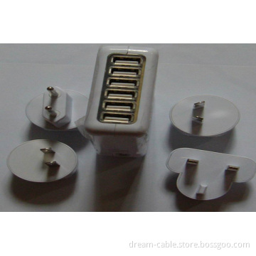 EU Us UK Au Plugs Interchangeable Plug Wall Charger with 6 USB Ports